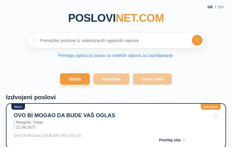 PosloviNet screenshot PosloviNet job board platform screenshot showing job search interface