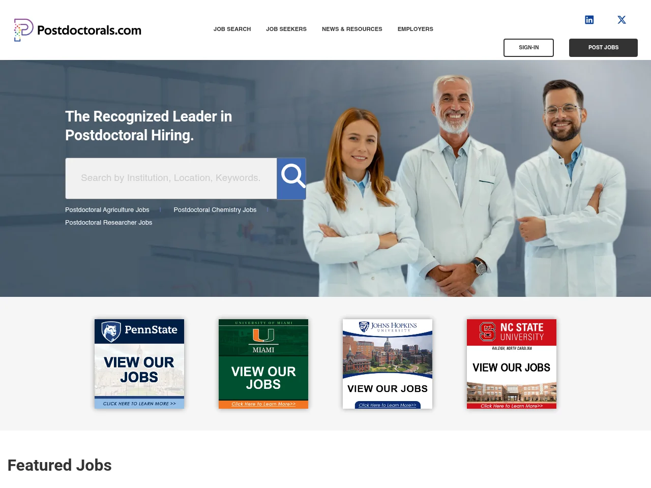Postdoctorals screenshot Postdoctorals job board platform screenshot showing job search interface