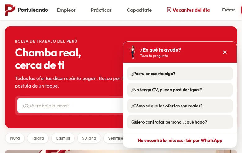 Postuleando screenshot Postuleando job board platform screenshot showing job search interface