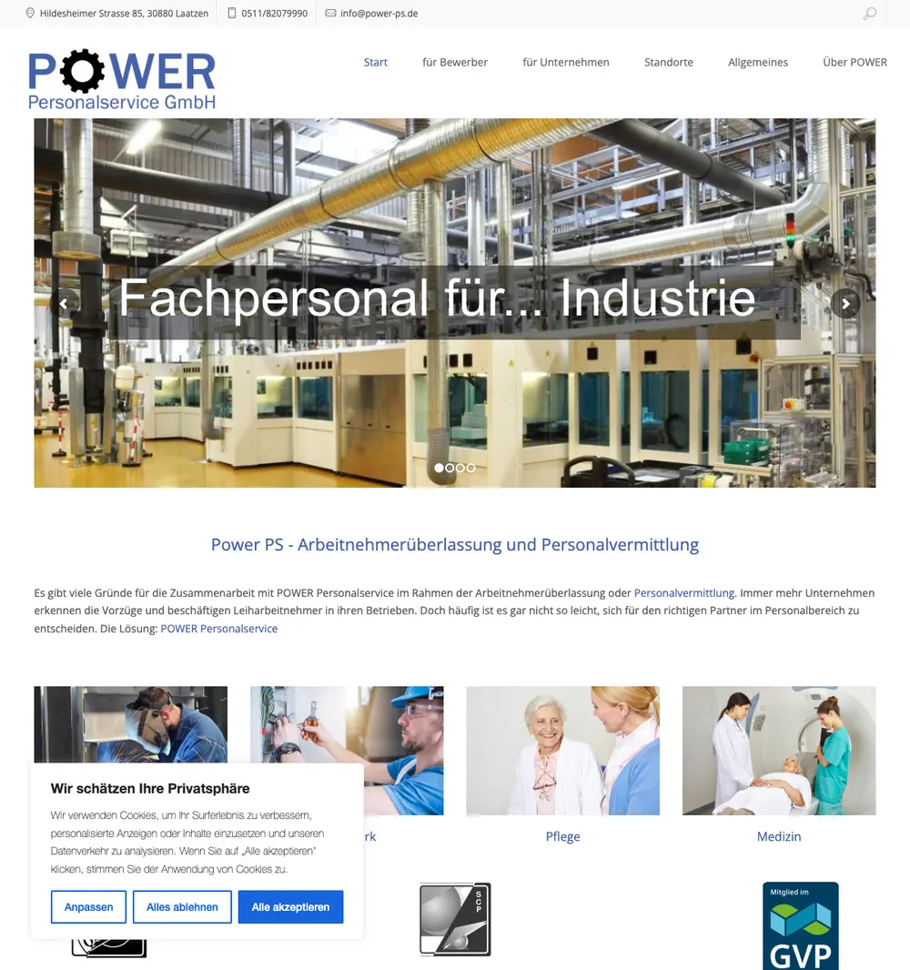 POWER Personalservice GmbH job board platform screenshot showing job search interface