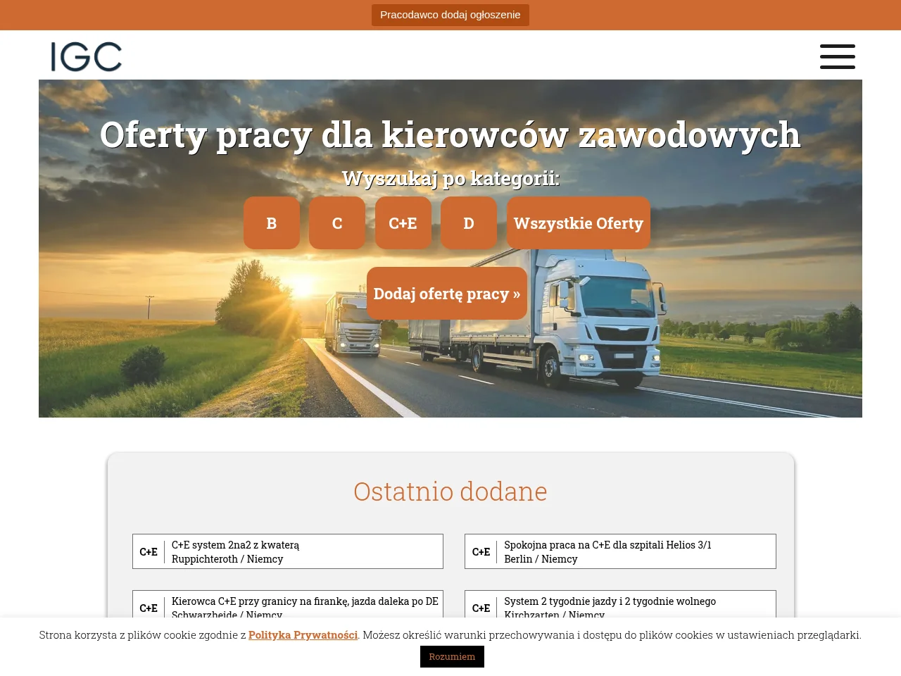 Praca dla kierowcy website screenshot