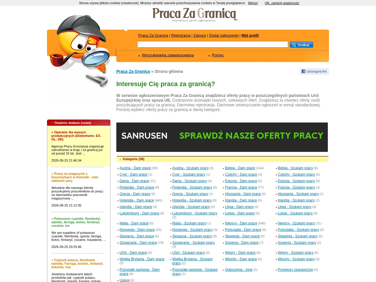 Praca Za Granicą job board platform screenshot showing job search interface