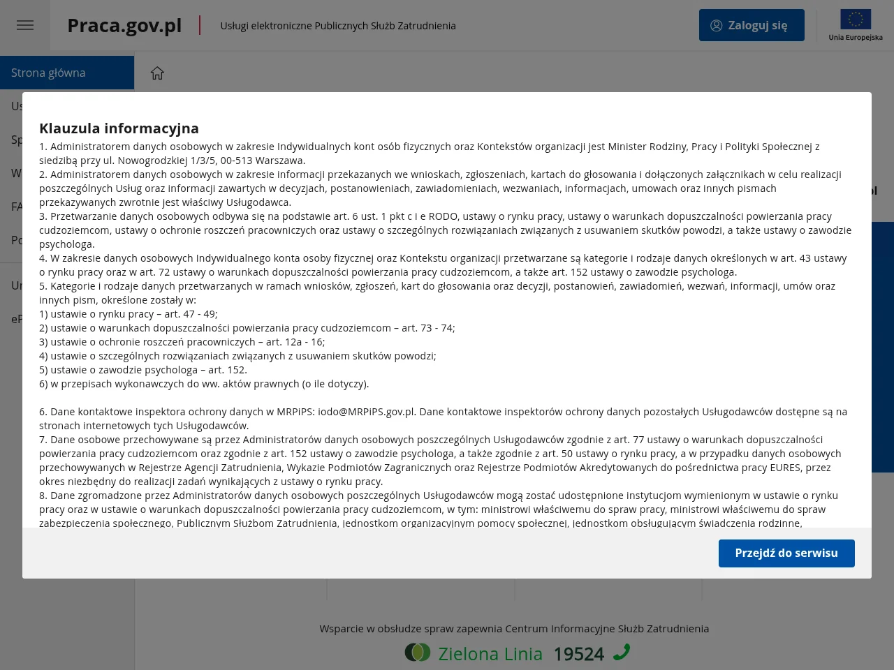praca.gov.pl job board platform screenshot showing job search interface