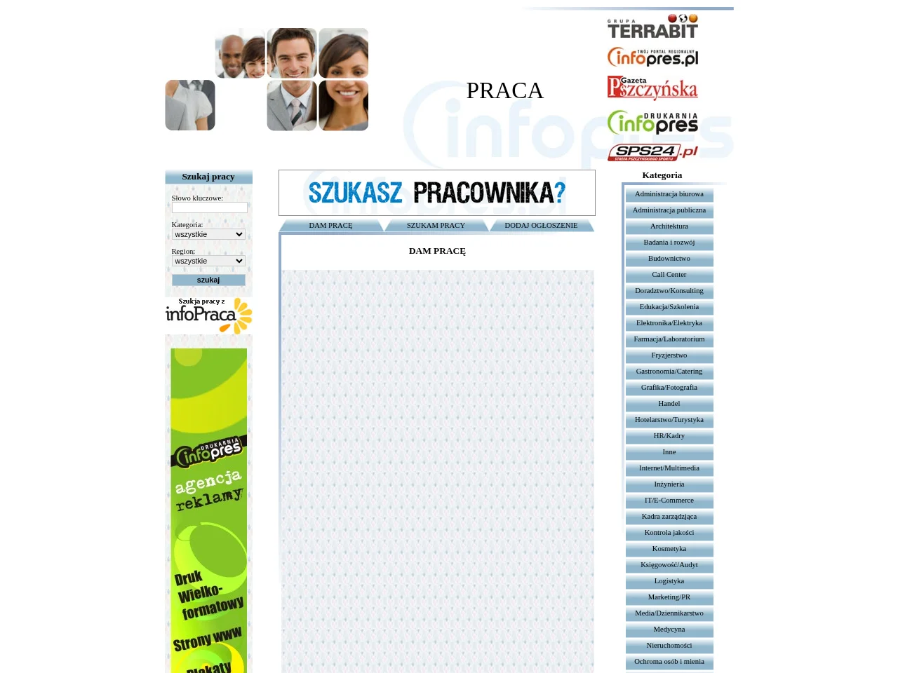 Infopres job board platform screenshot showing job search interface