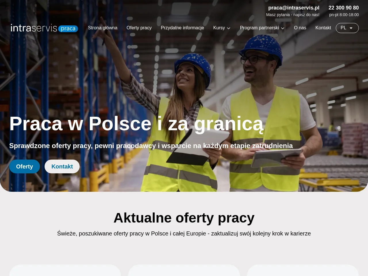 Intraservis Praca job board platform screenshot showing job search interface