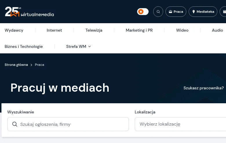 WirtualneMedia Praca screenshot WirtualneMedia Praca job board platform screenshot showing job search interface
