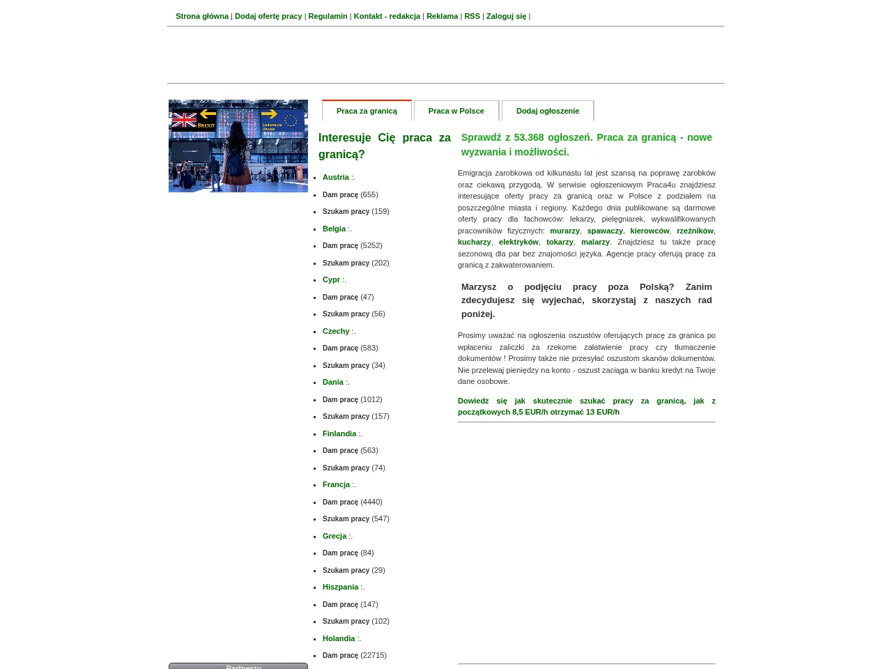 Praca4u.NET job board platform screenshot showing job search interface