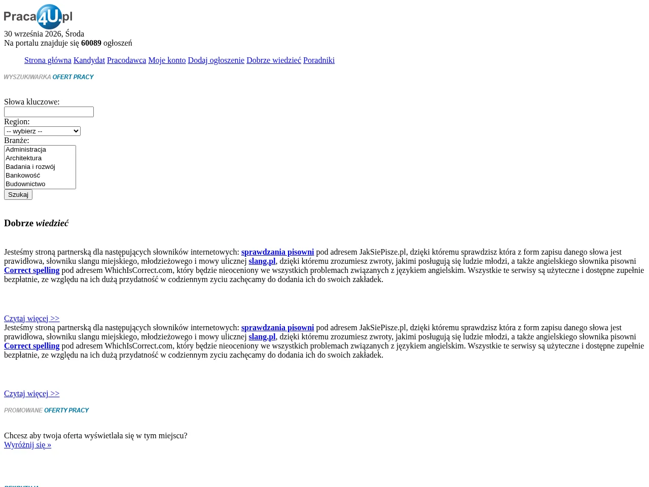 Praca4U.pl job board platform screenshot showing job search interface