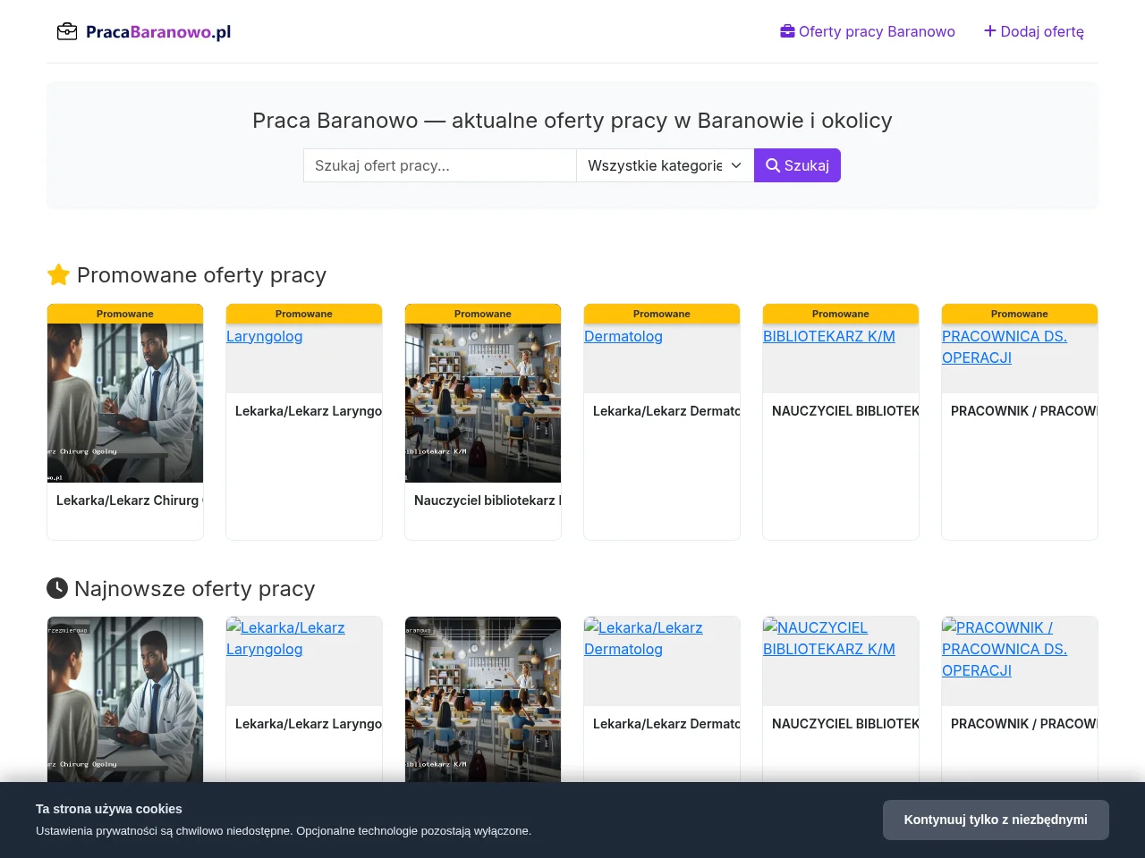 Praca Baranowo screenshot Praca Baranowo job board platform screenshot showing job search interface