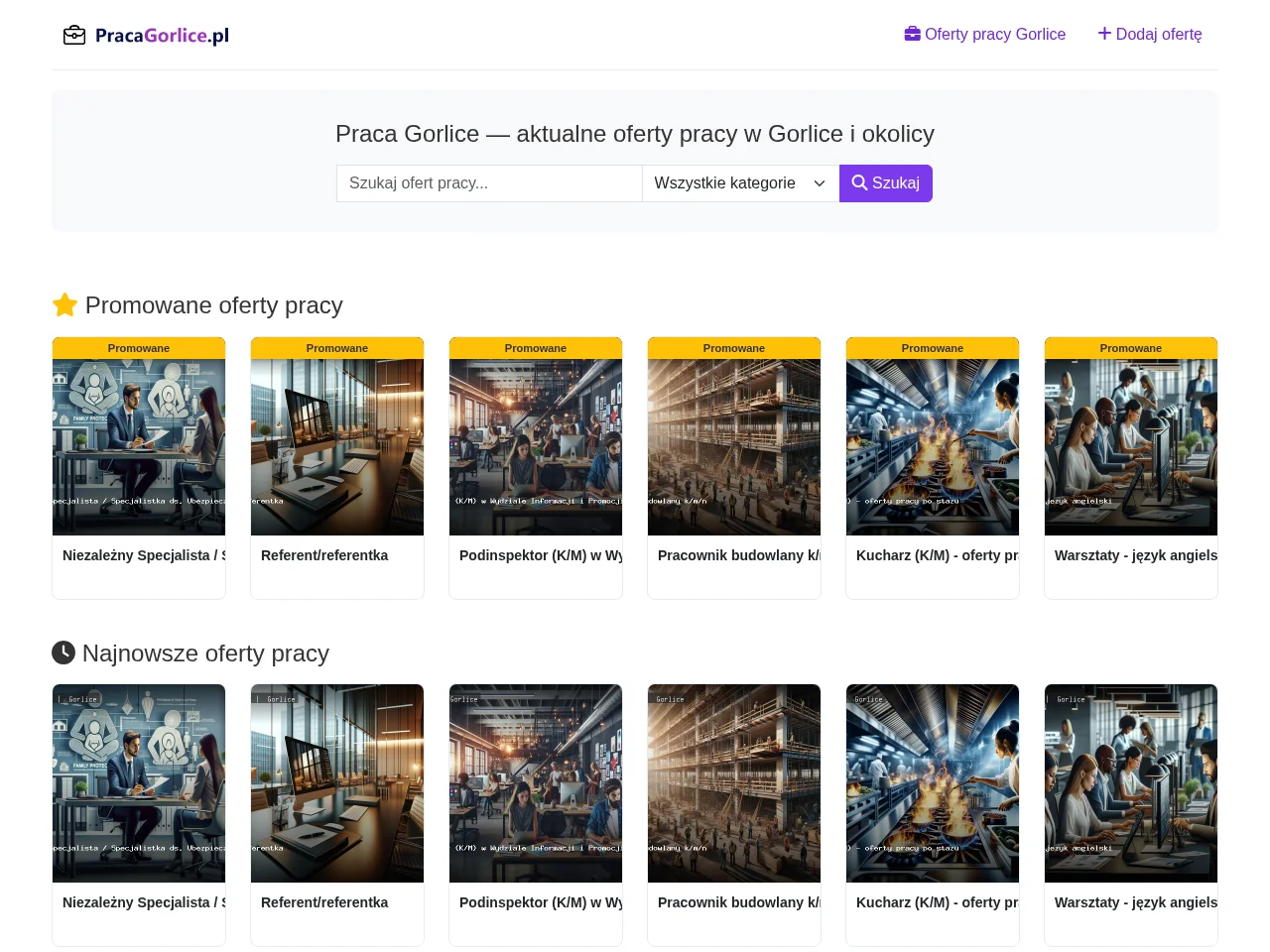 Praca Gorlice job board platform screenshot showing job search interface