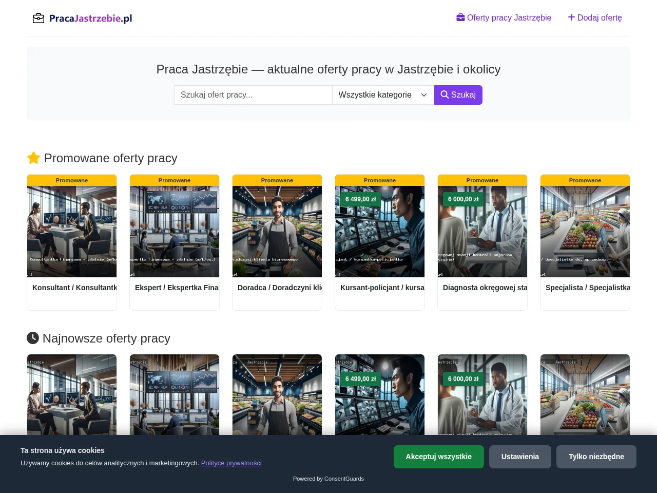 Praca Jastrzębie job board platform screenshot showing job search interface