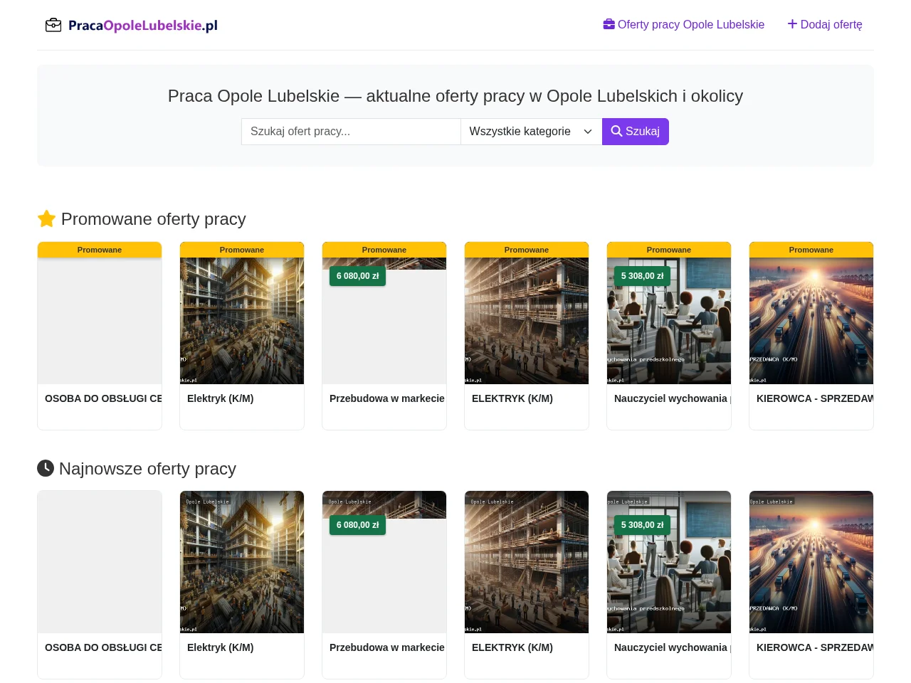 Praca Opole Lubelskie job board platform screenshot showing job search interface