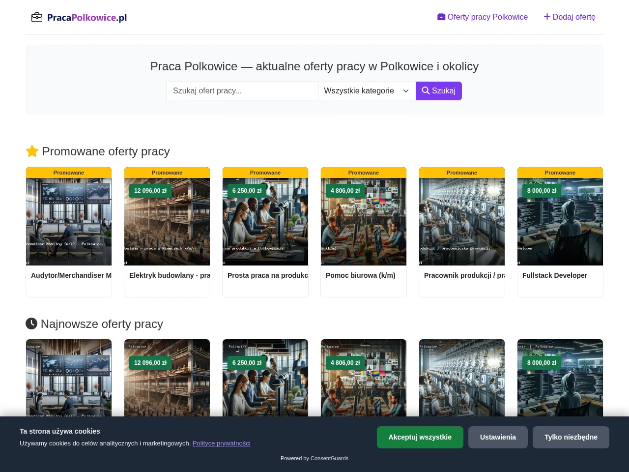 Praca Polkowice job board platform screenshot showing job search interface