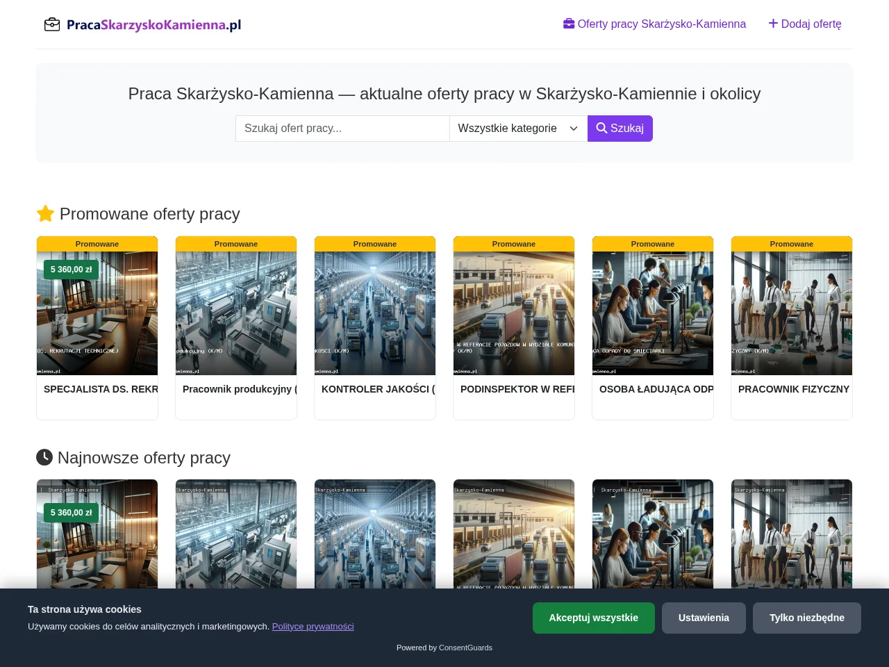 Praca Skarżysko-Kamienna job board platform screenshot showing job search interface