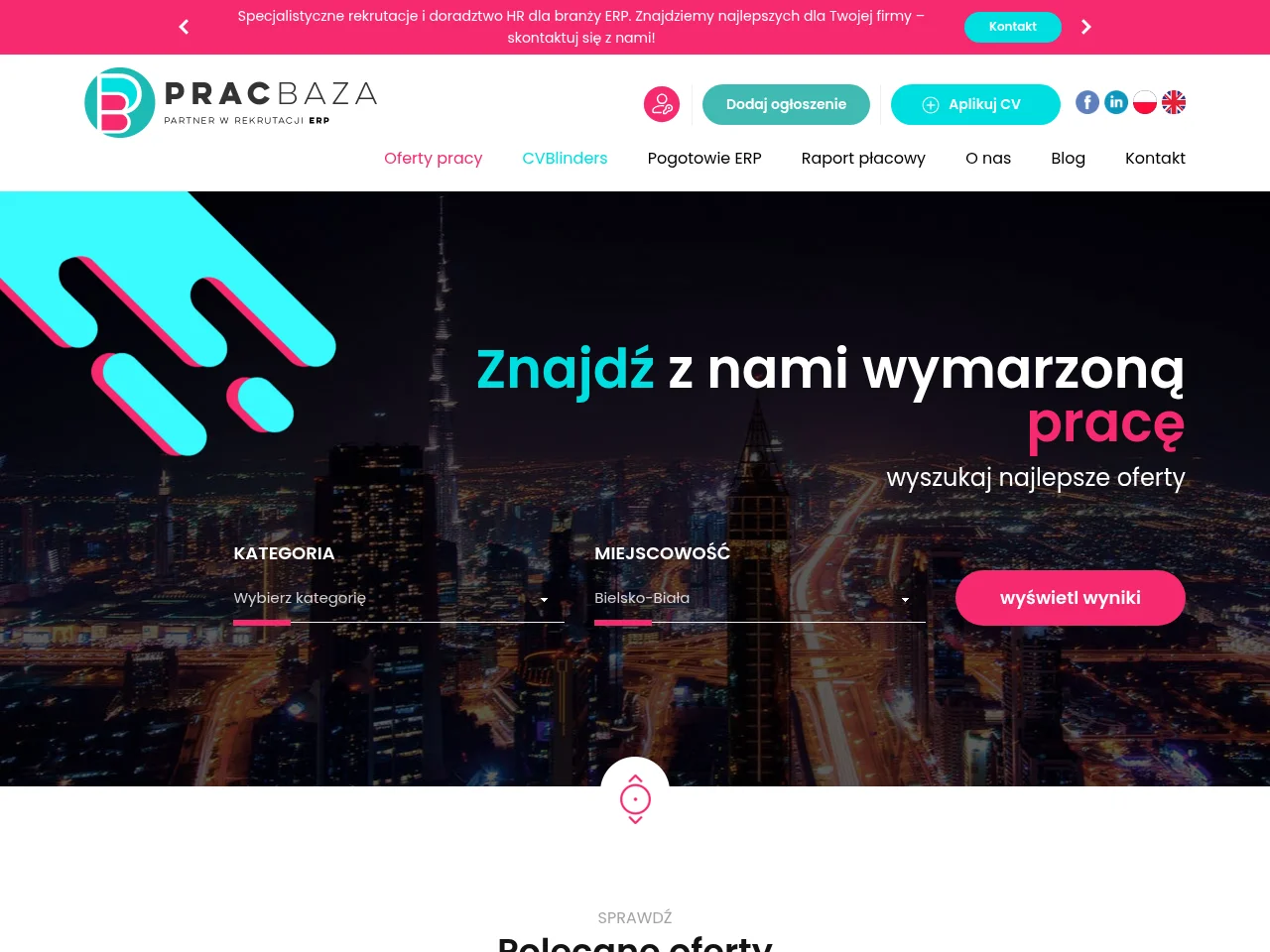 PracBaza job board platform screenshot showing job search interface