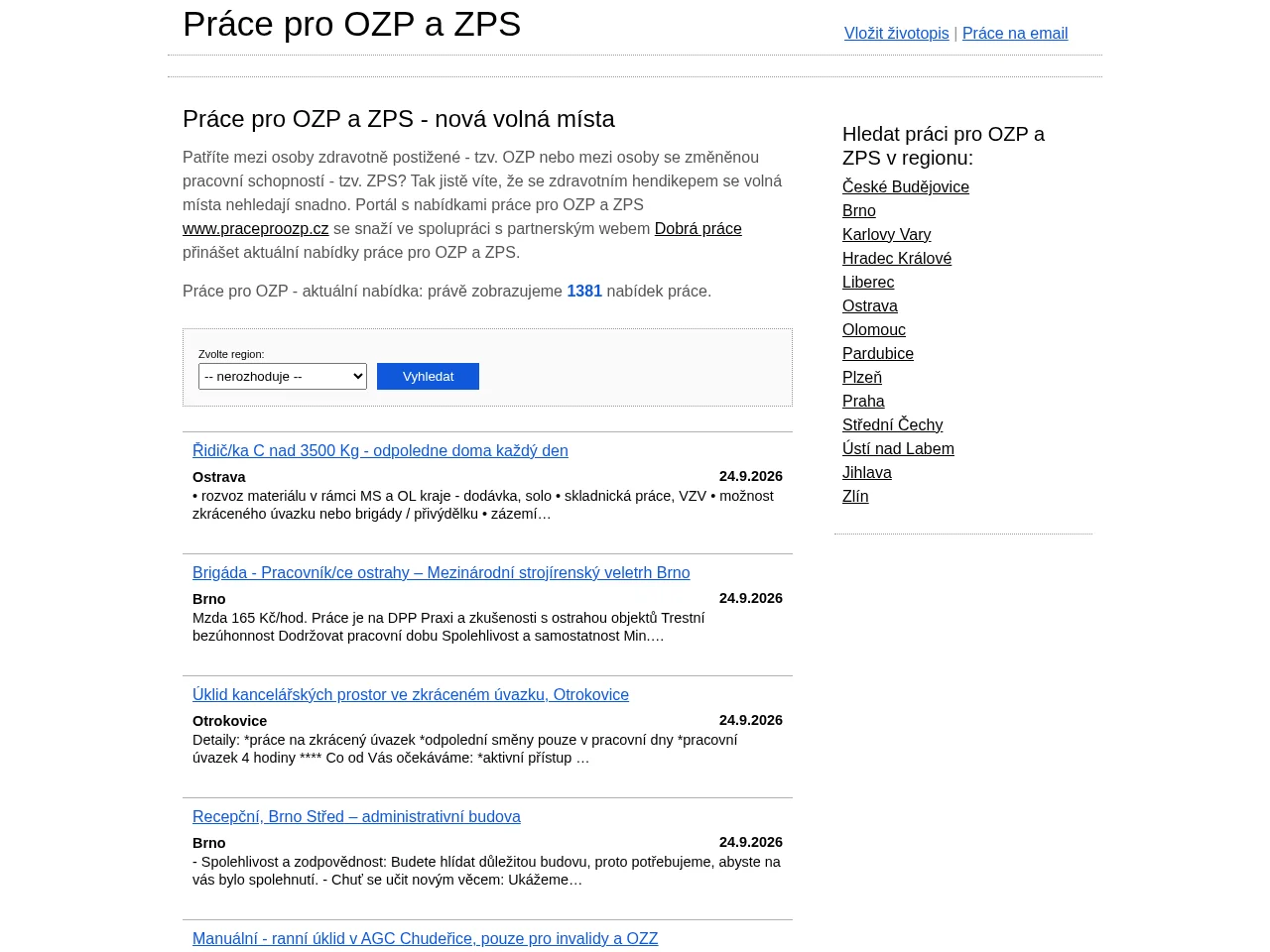 Práce pro OZP a ZPS screenshot Práce pro OZP a ZPS job board platform screenshot showing job search interface