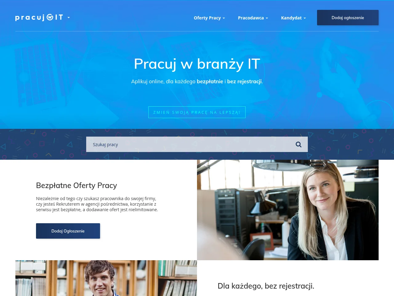 Pracuj w branży IT screenshot Pracuj w branży IT job board platform screenshot showing job search interface