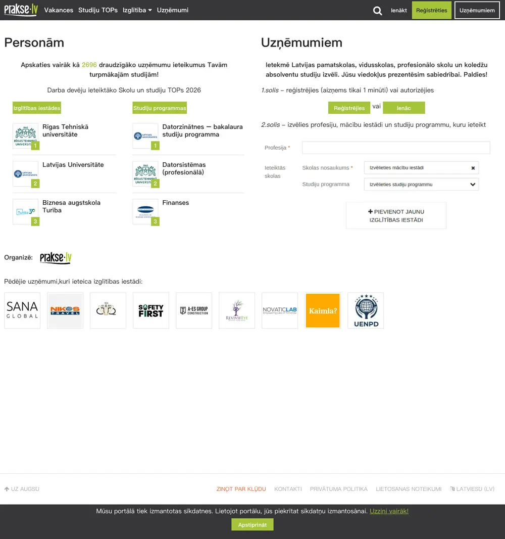 Prakse job board platform screenshot showing job search interface