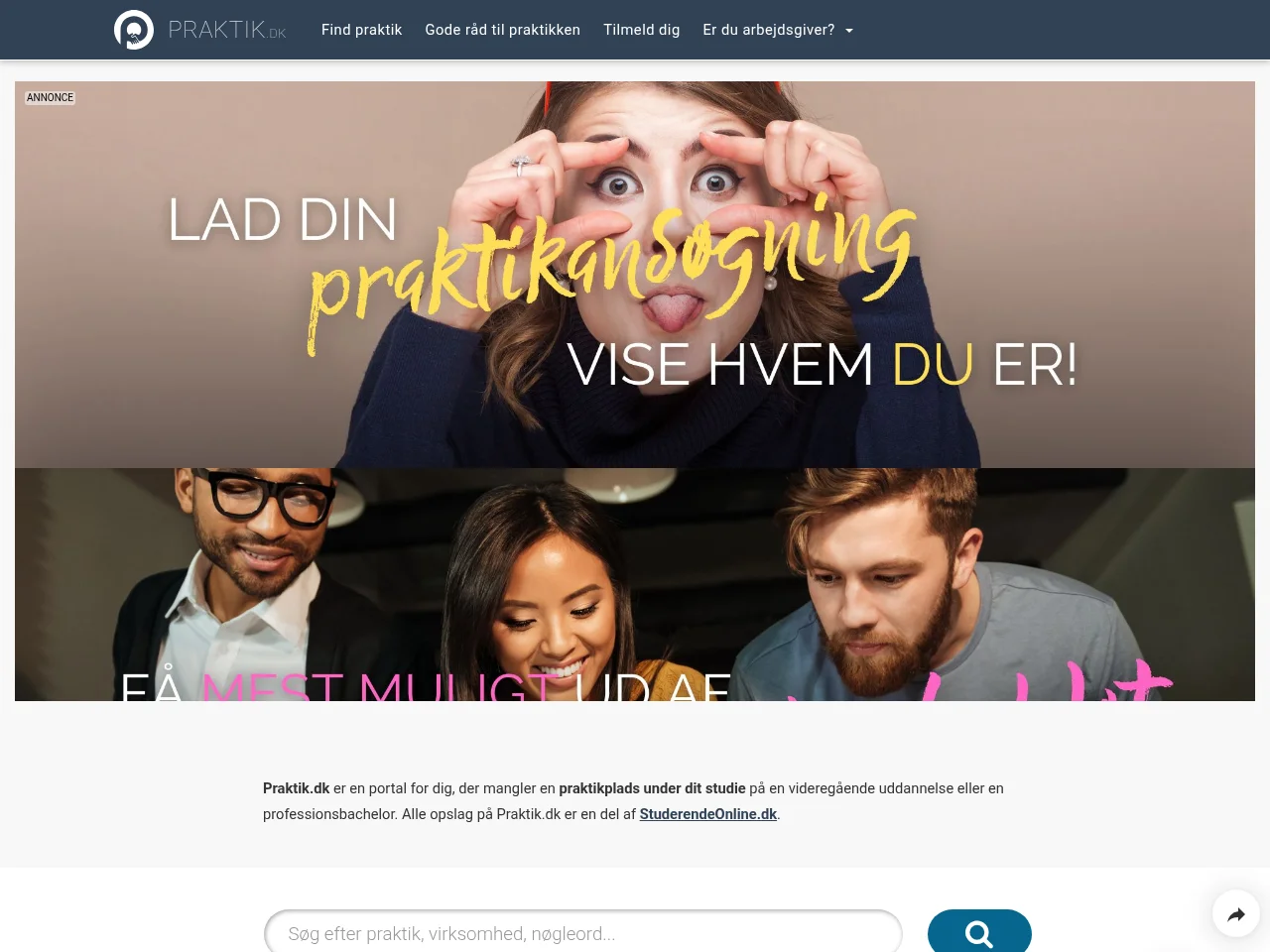 Praktik.dk screenshot Praktik.dk job board platform screenshot showing job search interface