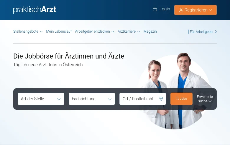praktischArzt job board platform screenshot showing job search interface