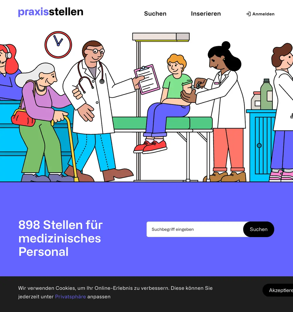 praxisstellen.ch job board platform screenshot showing job search interface