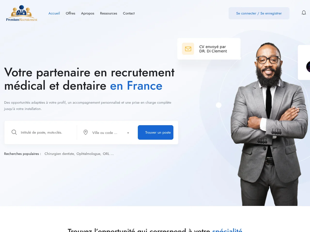 Premium Recruitment job board platform screenshot showing job search interface