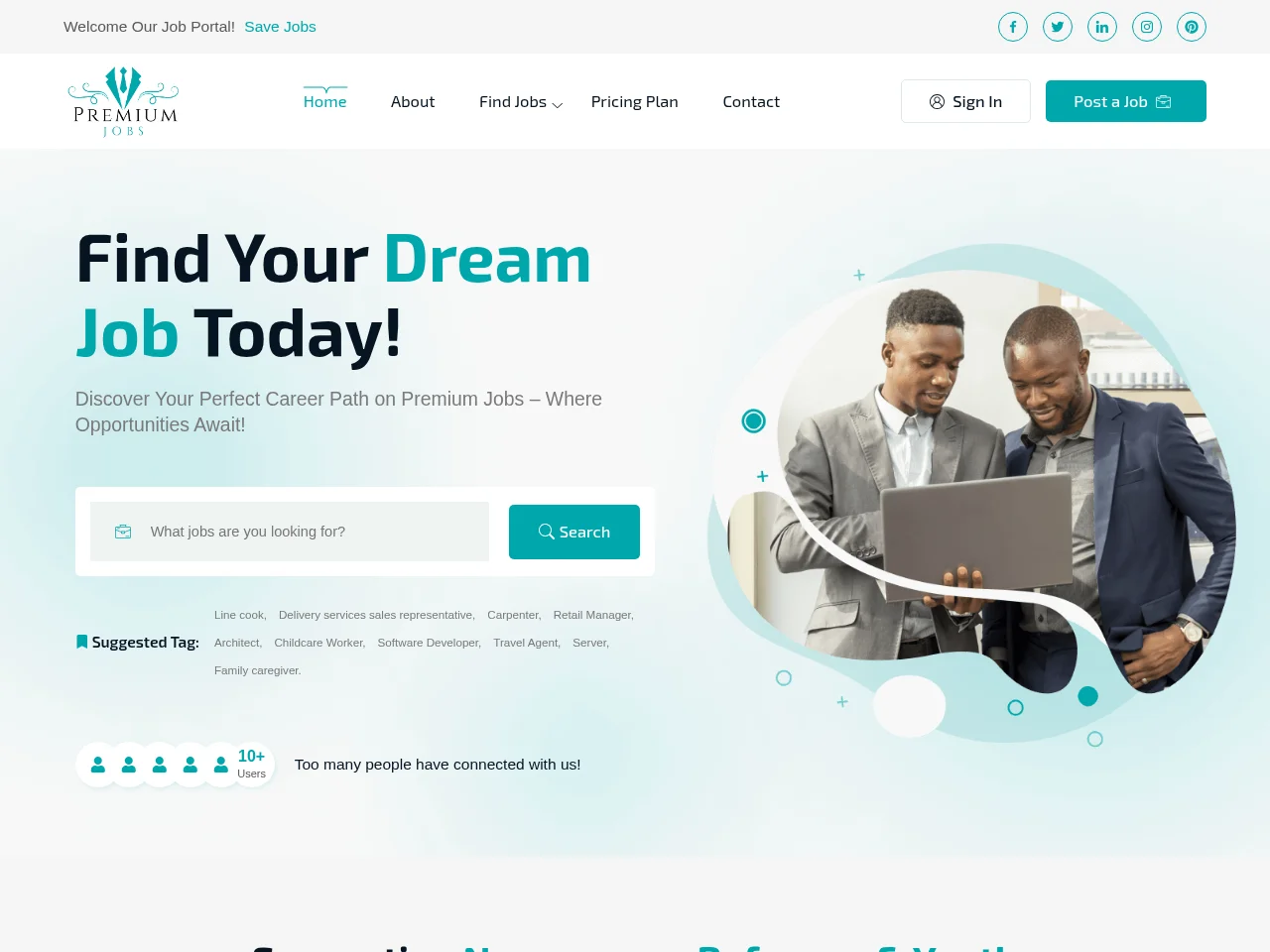 Premium Jobs job board platform screenshot showing job search interface