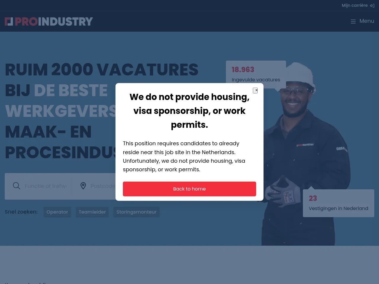 Pro Industry screenshot Pro Industry job board platform screenshot showing job search interface