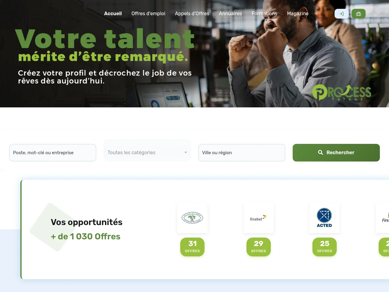 Process Talent job board platform screenshot showing job search interface