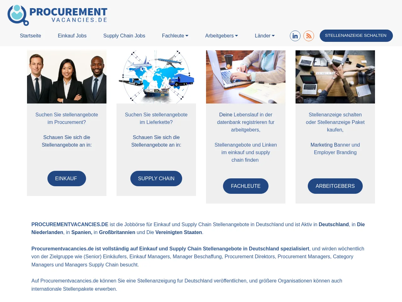 Procurementvacancies.de job board platform screenshot showing job search interface