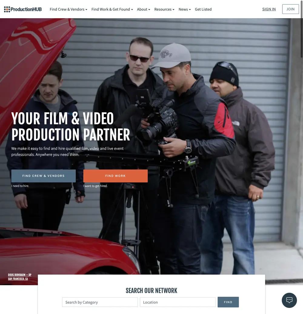 ProductionHUB job board platform screenshot showing job search interface