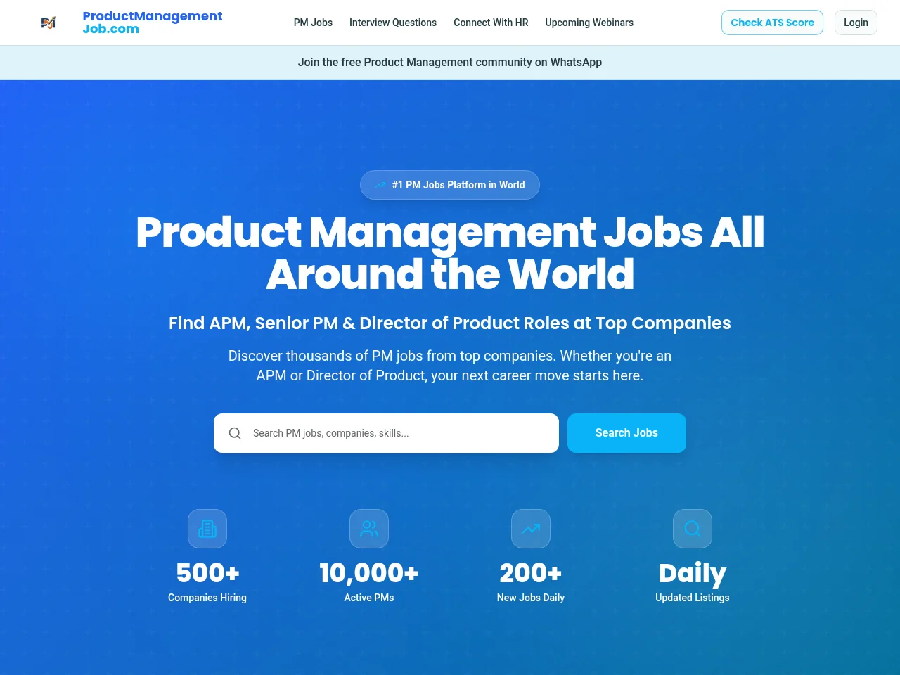 ProductManagementJob.com screenshot ProductManagementJob.com job board platform screenshot showing job search interface