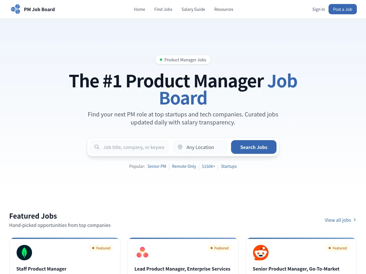 Product Manager Job Board screenshot Product Manager Job Board job board platform screenshot showing job search interface