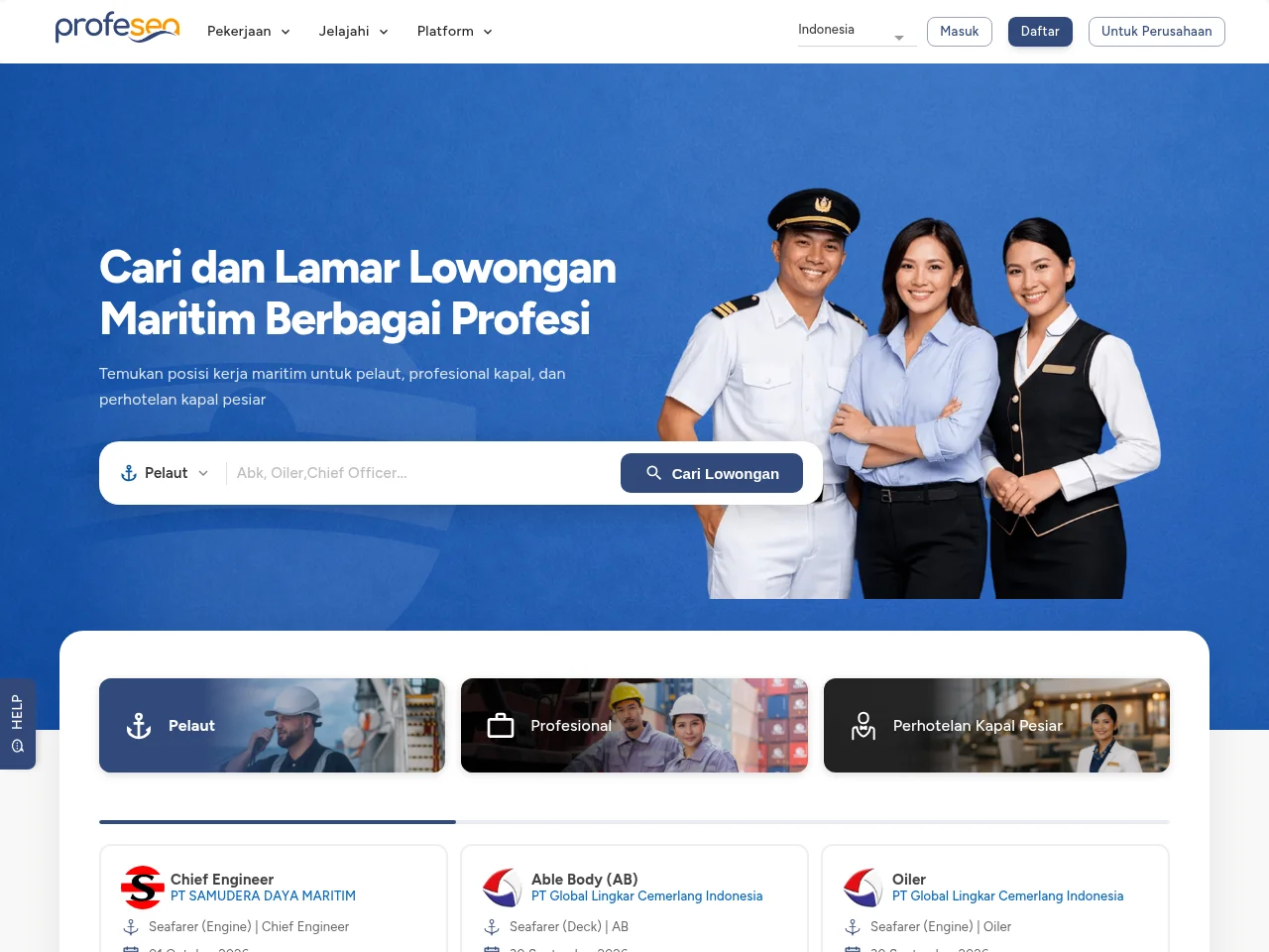 Profesea job board platform screenshot showing job search interface