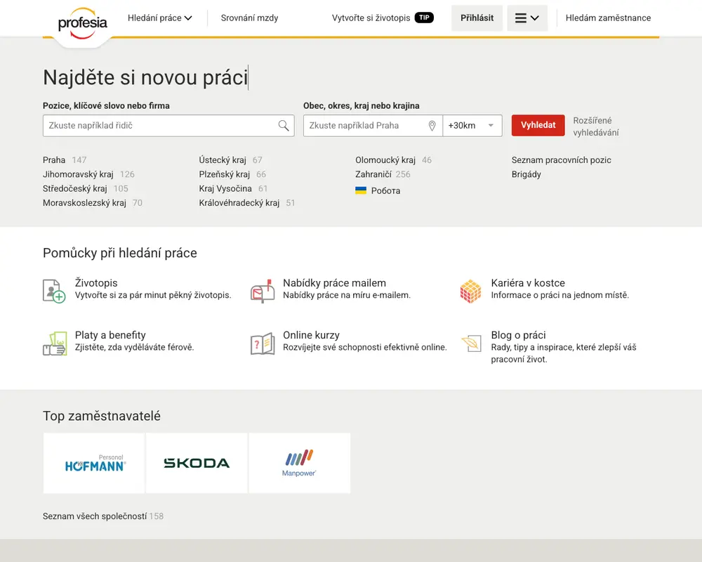 profesia.cz job board platform screenshot showing job search interface