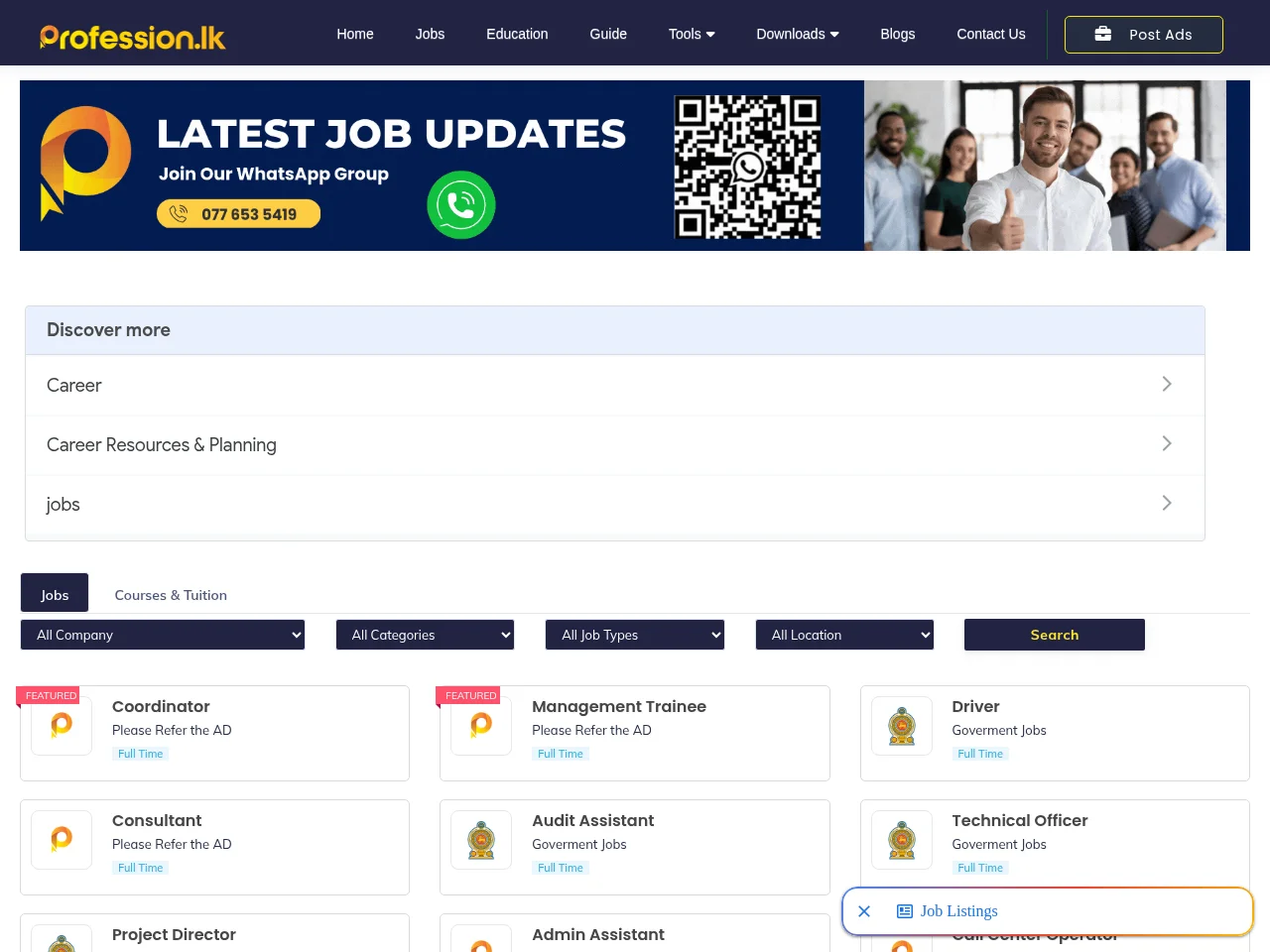 Profession.lk screenshot Profession.lk job board platform screenshot showing job search interface