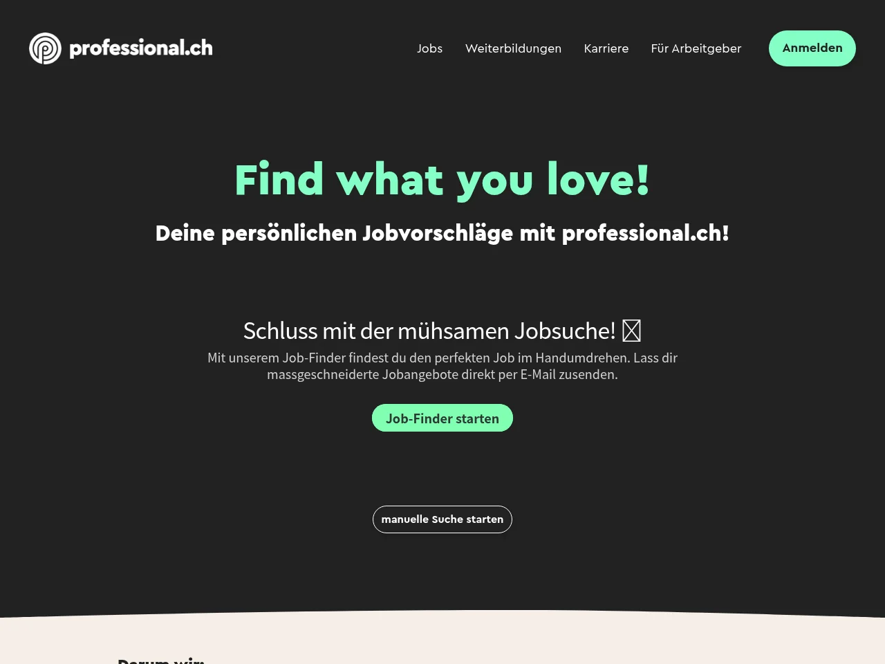 professional.ch job board platform screenshot showing job search interface