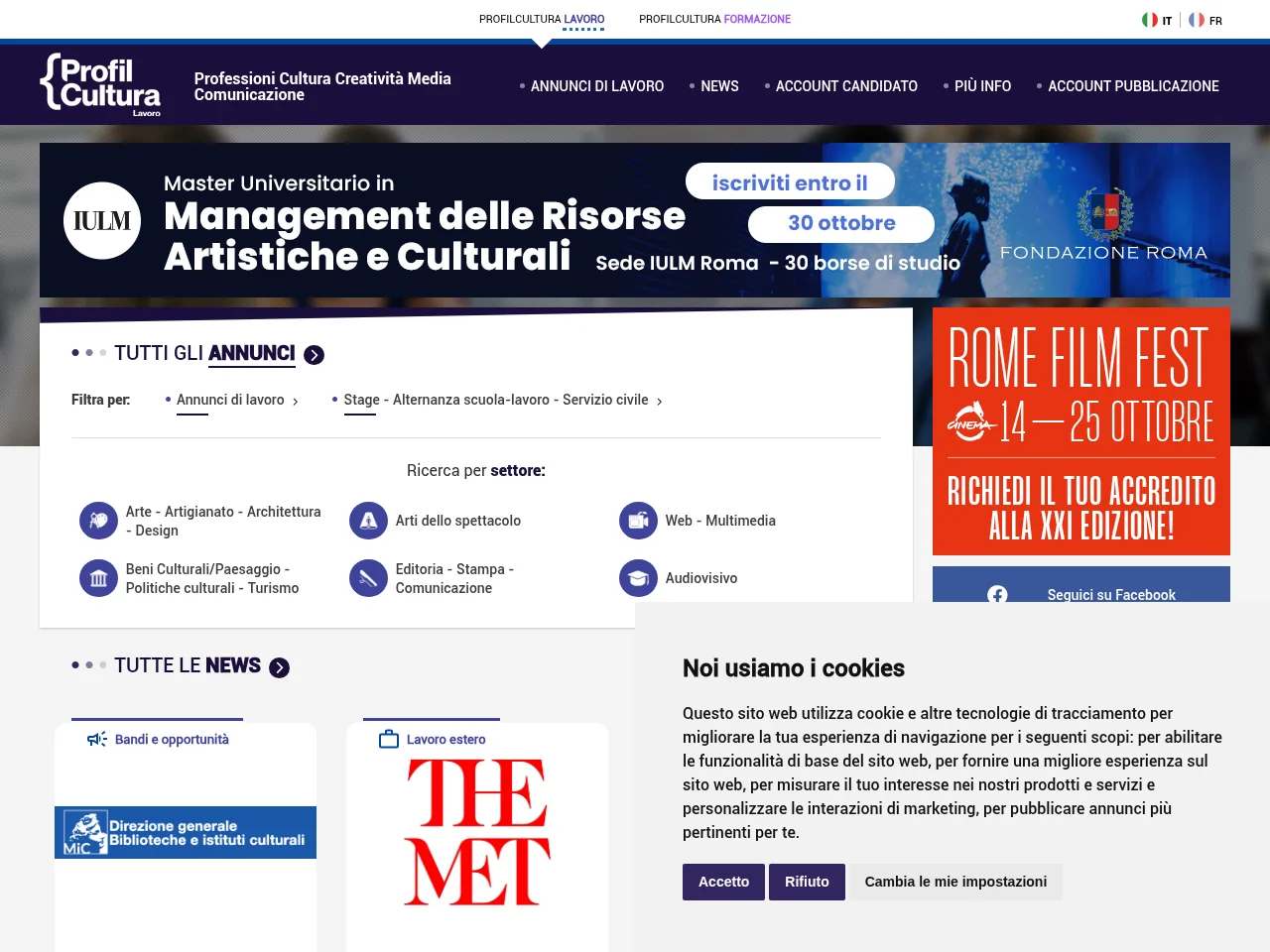 ProfilCultura job board platform screenshot showing job search interface