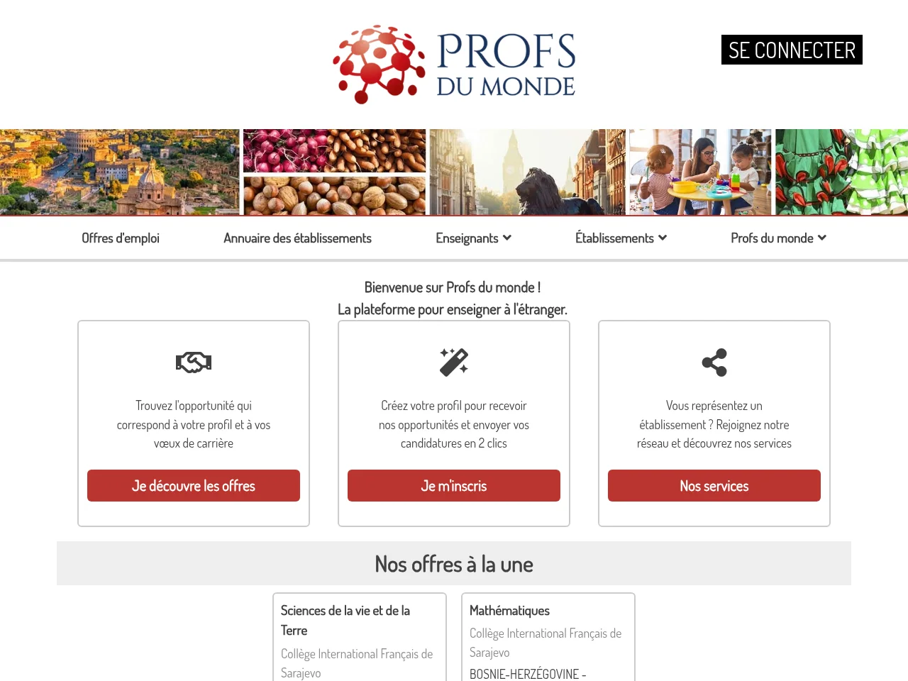 Profs du monde screenshot Profs du monde job board platform screenshot showing job search interface