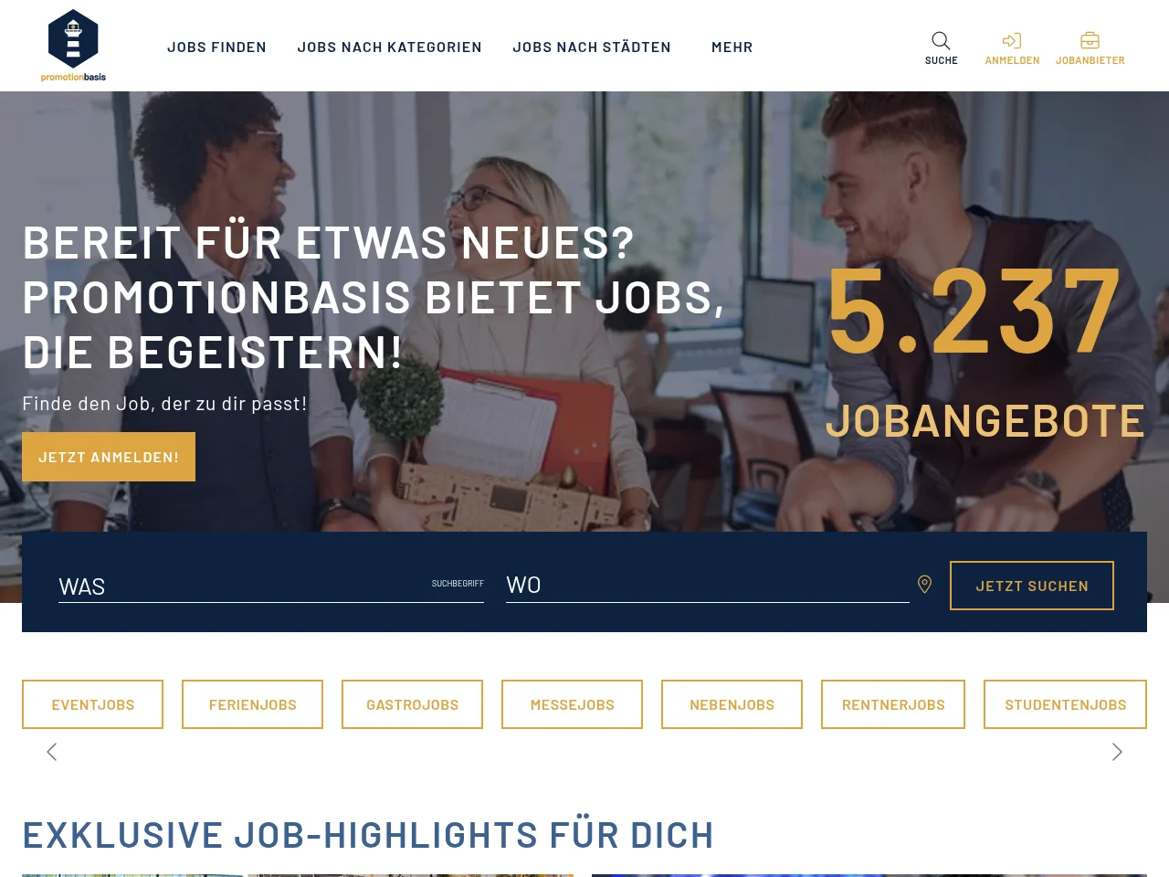 Promotionbasis job board platform screenshot showing job search interface