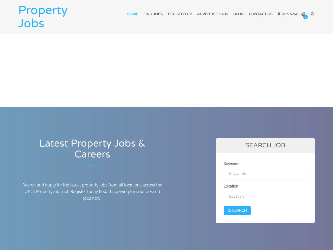 Property Jobs job board platform screenshot showing job search interface