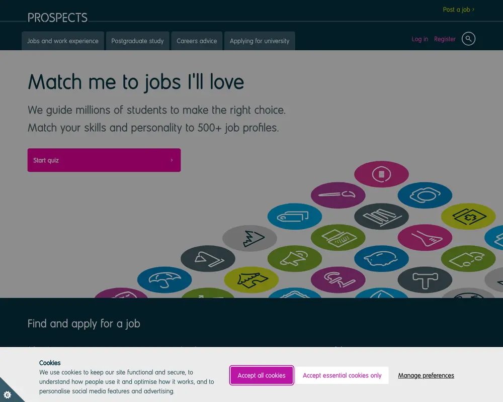 Prospects job board platform screenshot showing job search interface