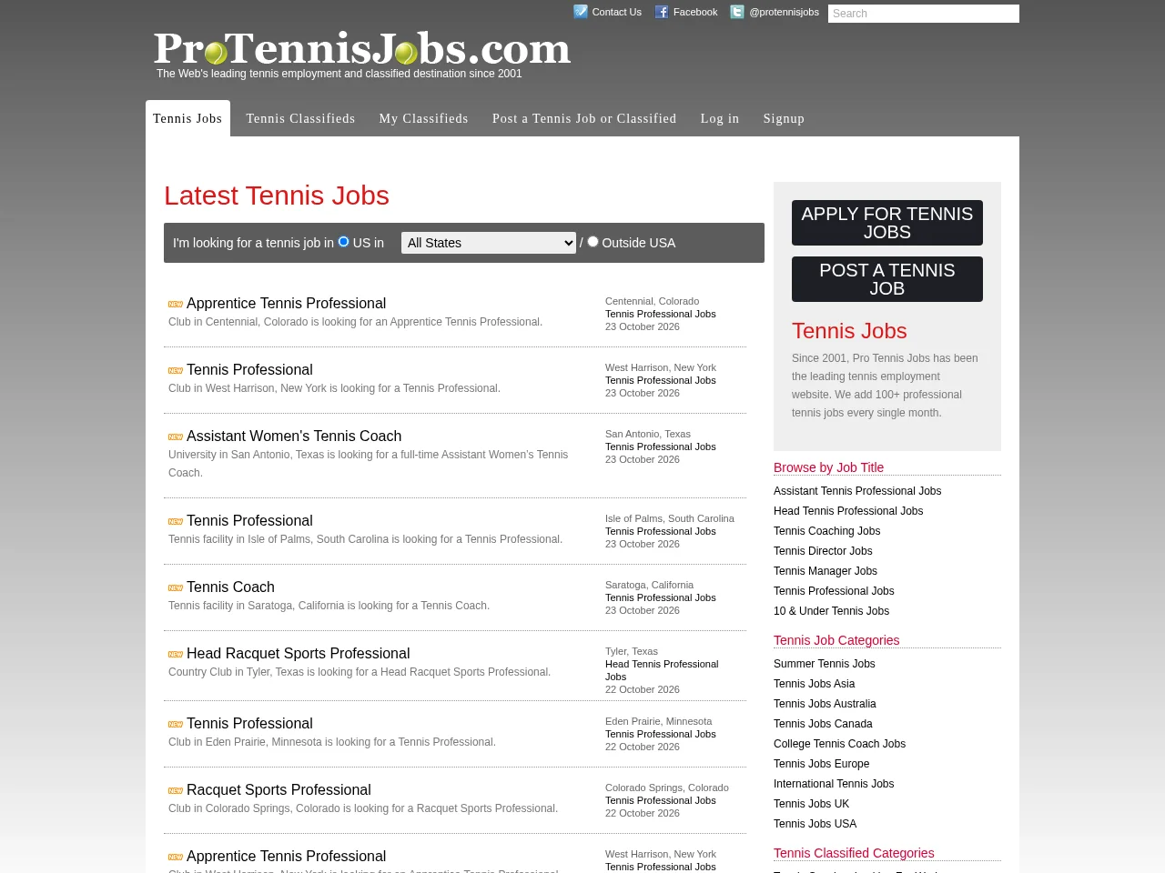 Pro Tennis Jobs screenshot Pro Tennis Jobs website screenshot