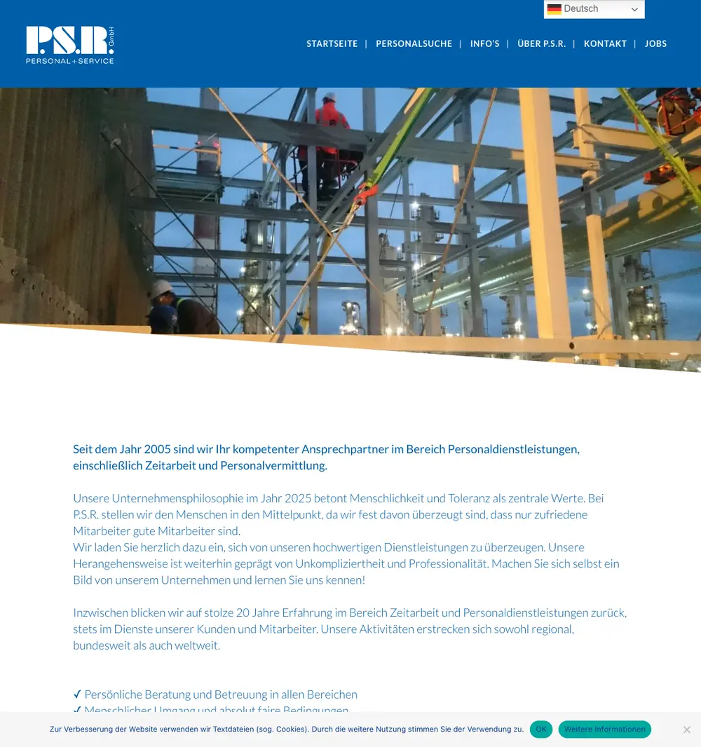 P.S.R. Personal + Service GmbH job board platform screenshot showing job search interface