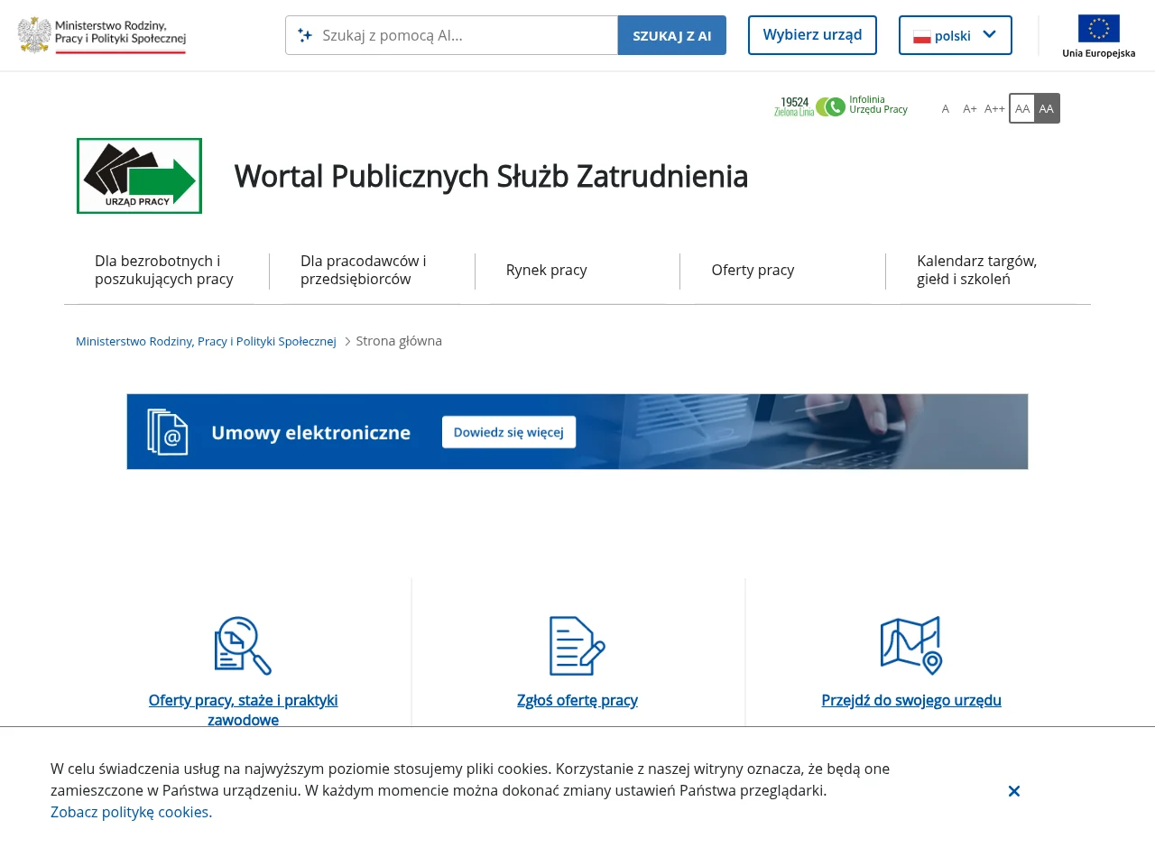 Wortal PSZ - Ministerstwo Rodziny, Pracy i Polityki Społecznej job board platform screenshot showing job search interface