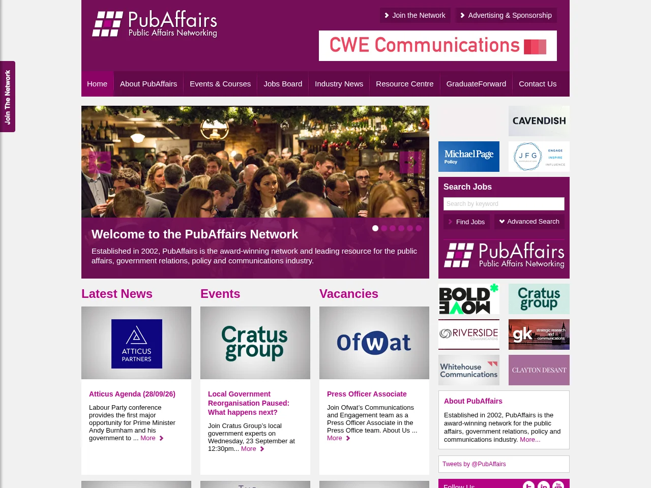 PubAffairs job board platform screenshot showing job search interface