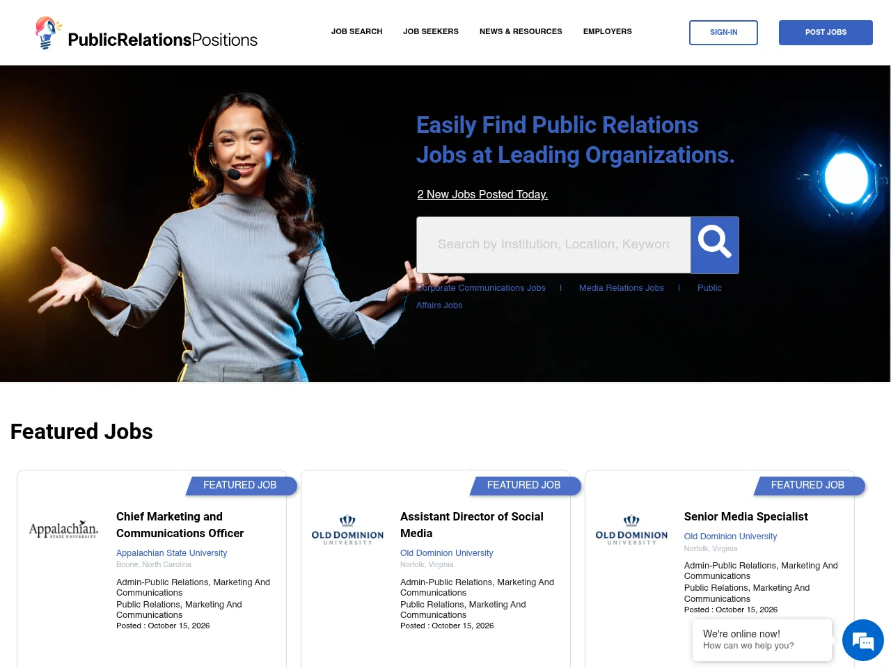 Public Relations Positions website screenshot