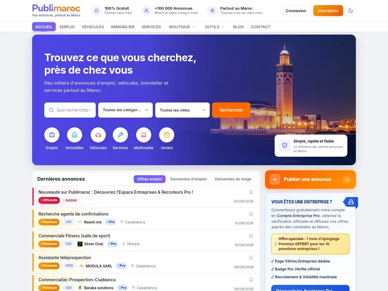 Publimaroc job board platform screenshot showing job search interface