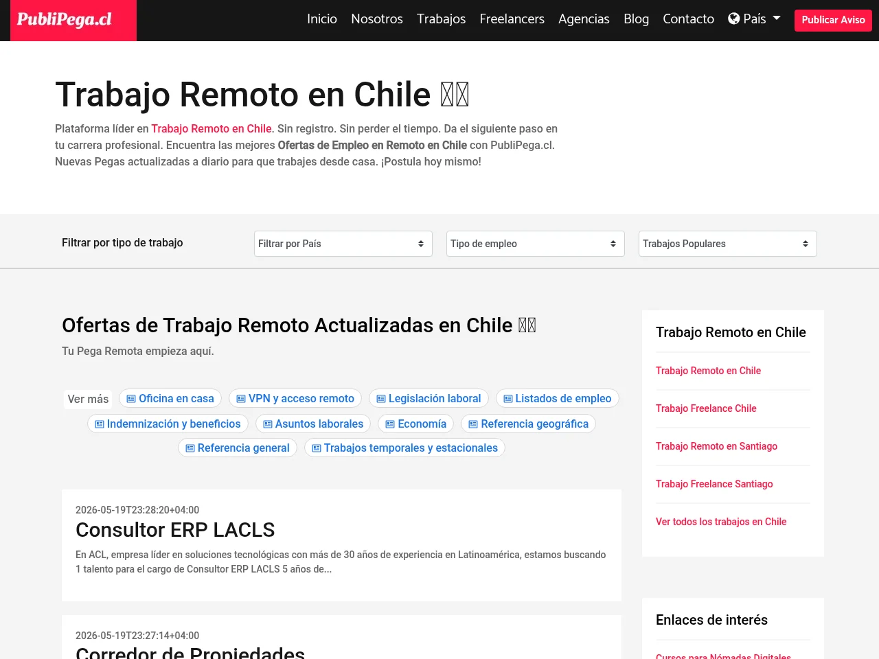PubliPega.cl screenshot PubliPega.cl job board platform screenshot showing job search interface