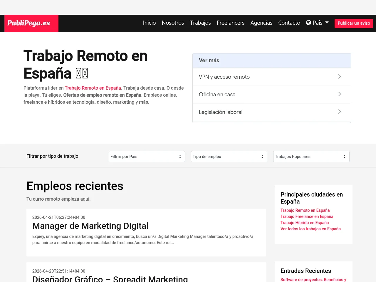 PubliPega España screenshot PubliPega España job board platform screenshot showing job search interface